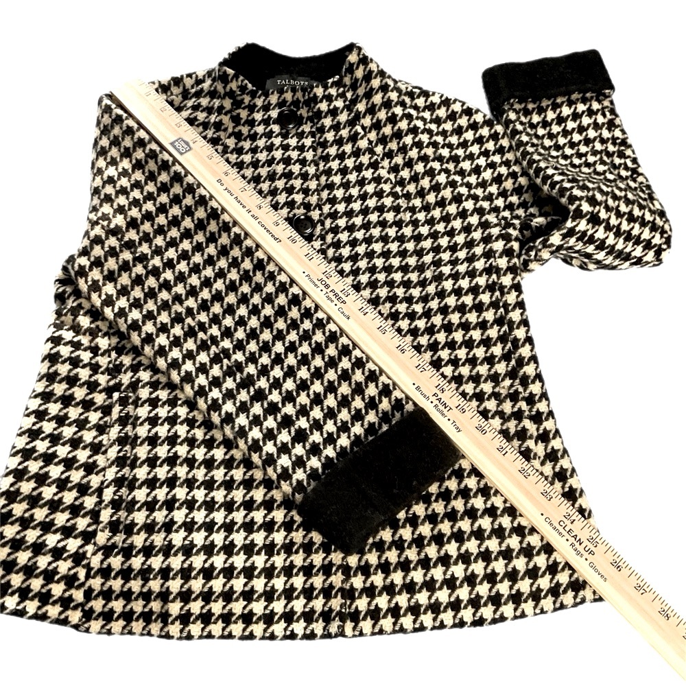 Talbots Small Petite Black & Ivory Cream Houndstooth Wool Blend Blazer Pockets - Picture 11 of 14